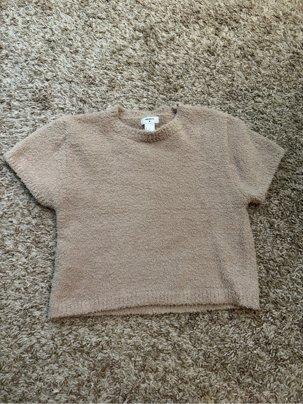 Cozy Taupe Short-Sleeve Fuzzy Top